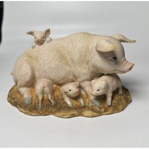 Homco Home Interior Porcelain Mother Pig & Piglets Farmhouse Decor  Vintage 80's